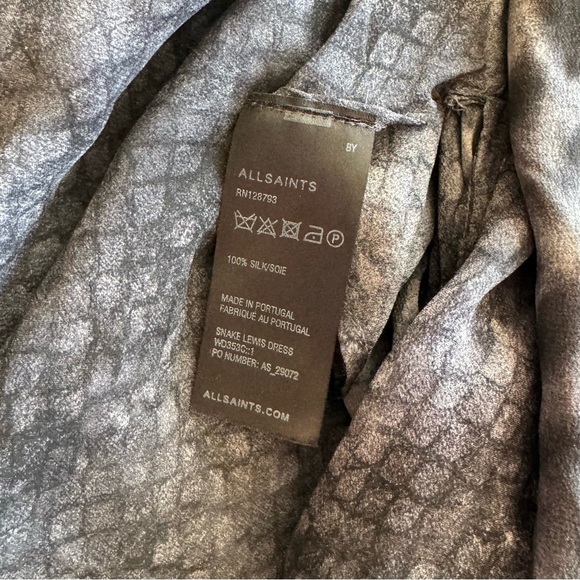 AllSaints Dress | Tunic Animal Print Silk Zip Sleeveless Draped Size US 6 - Picture 7 of 14